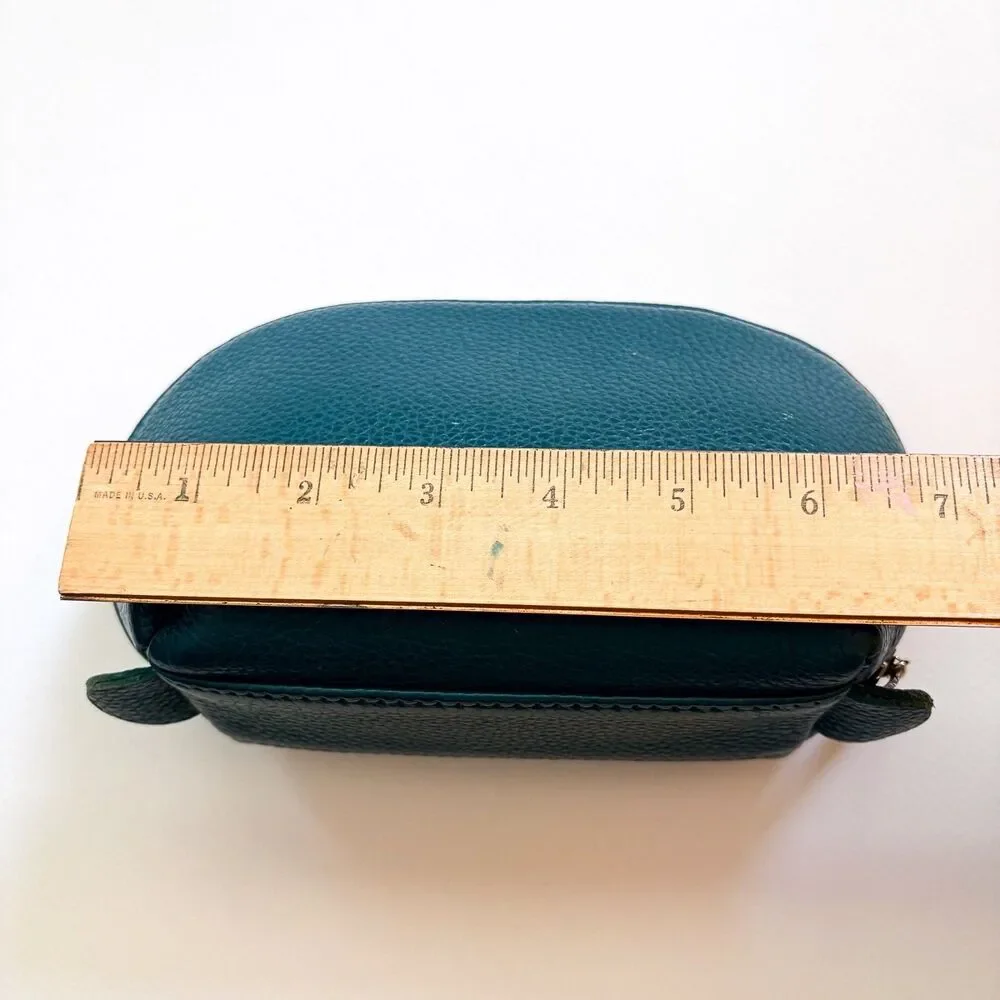 Cuyana Teal Pebbled Leather Travel Cosmetic Zippered Case Toiletry Bag READ